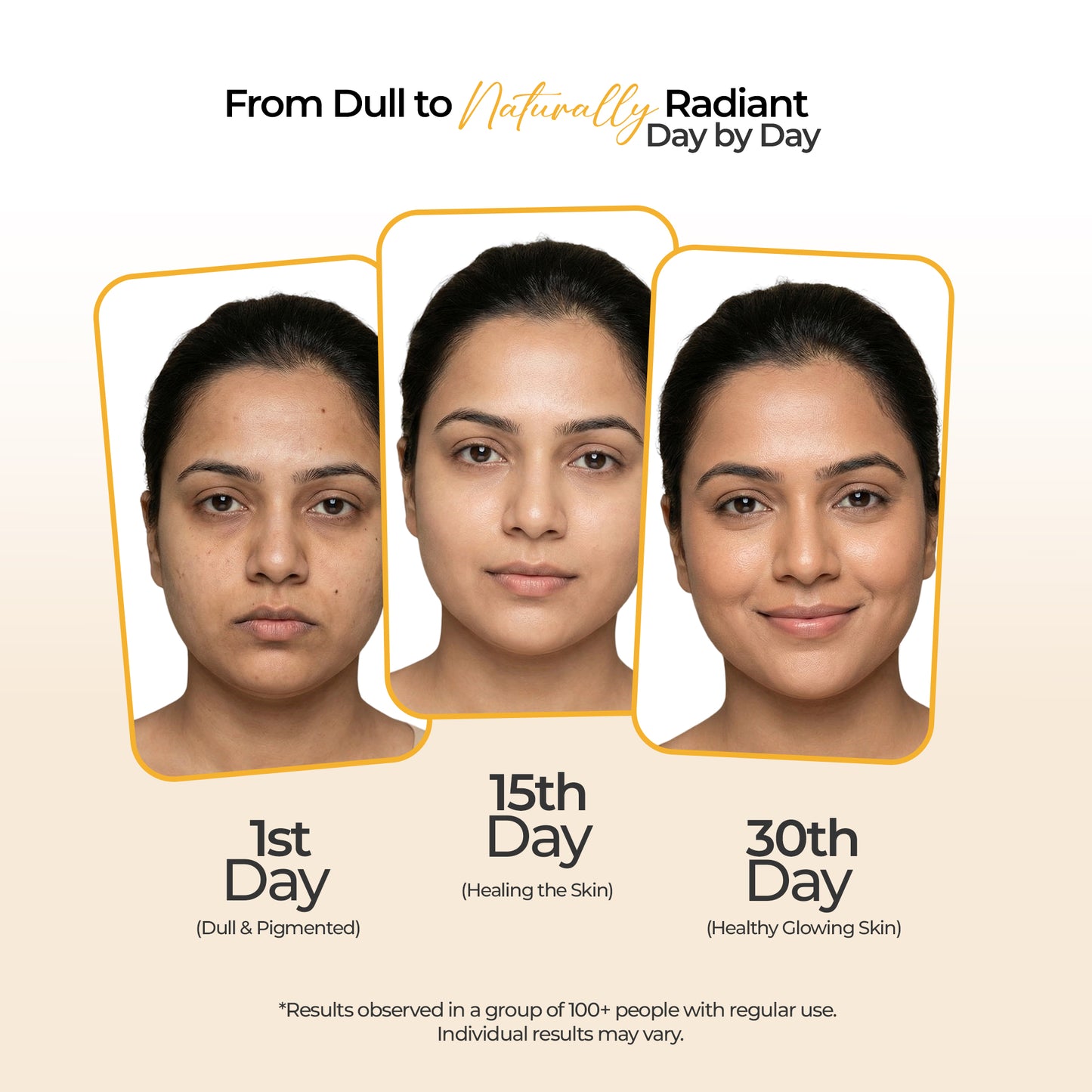 Costak Before and after skin transformation showing a woman's face over 30 days with text indicating results.