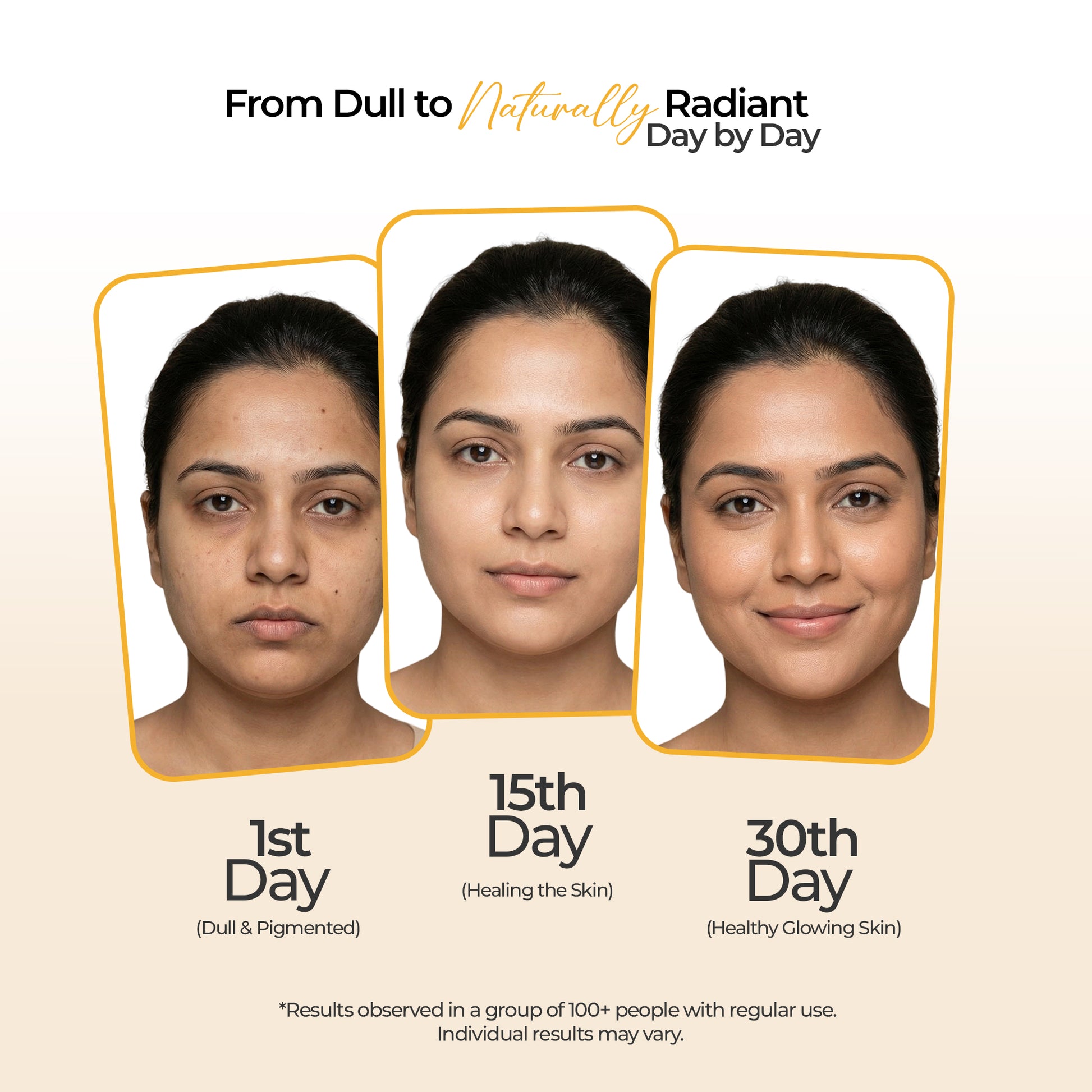 Costak Before and after skin transformation showing a woman's face over 30 days with text indicating results.