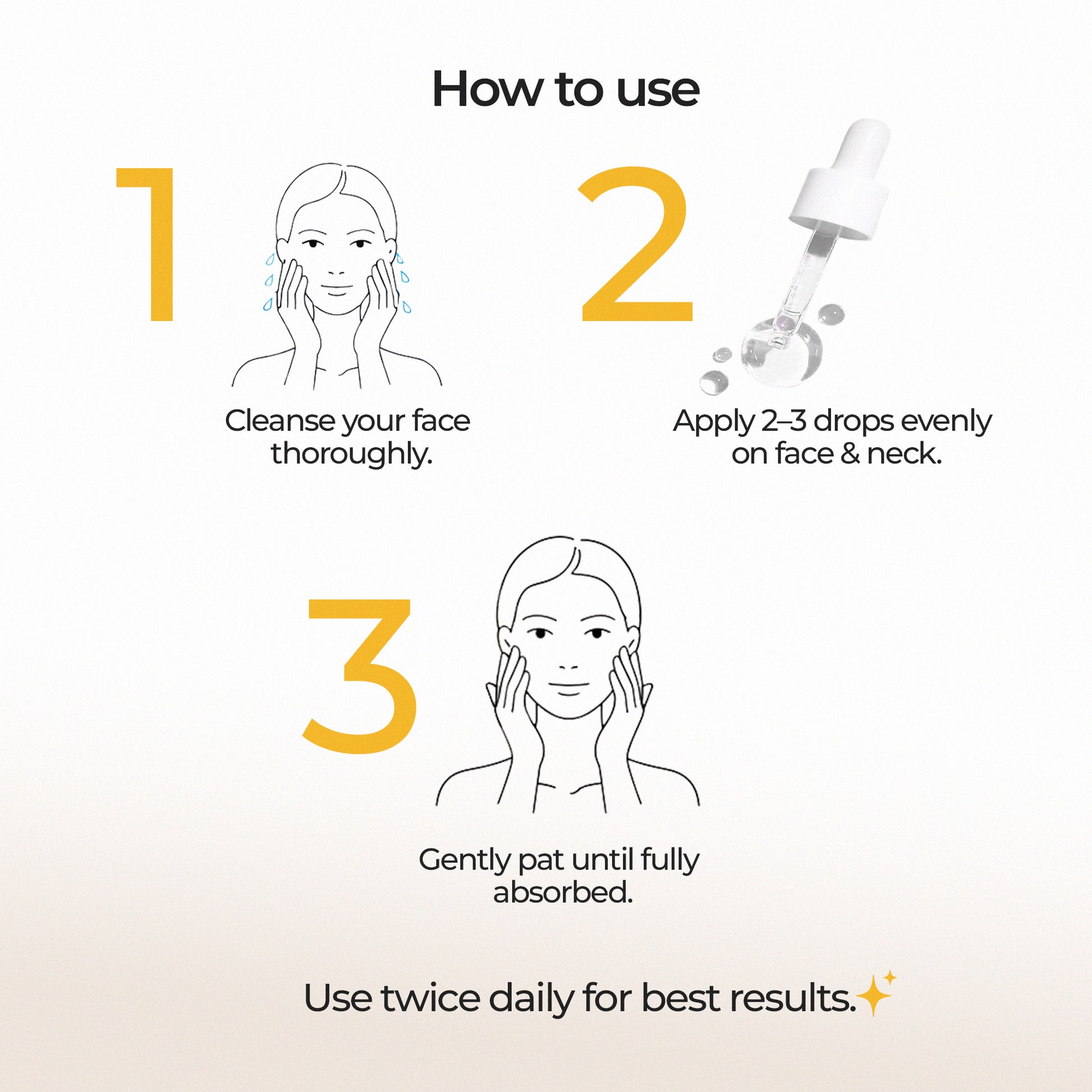 Costak Step-by-step guide on how to use a skincare product with illustrations and text.