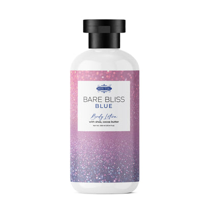 Costak Bottle of 'Bare Bliss Blue' body lotion with a purple label on a white background