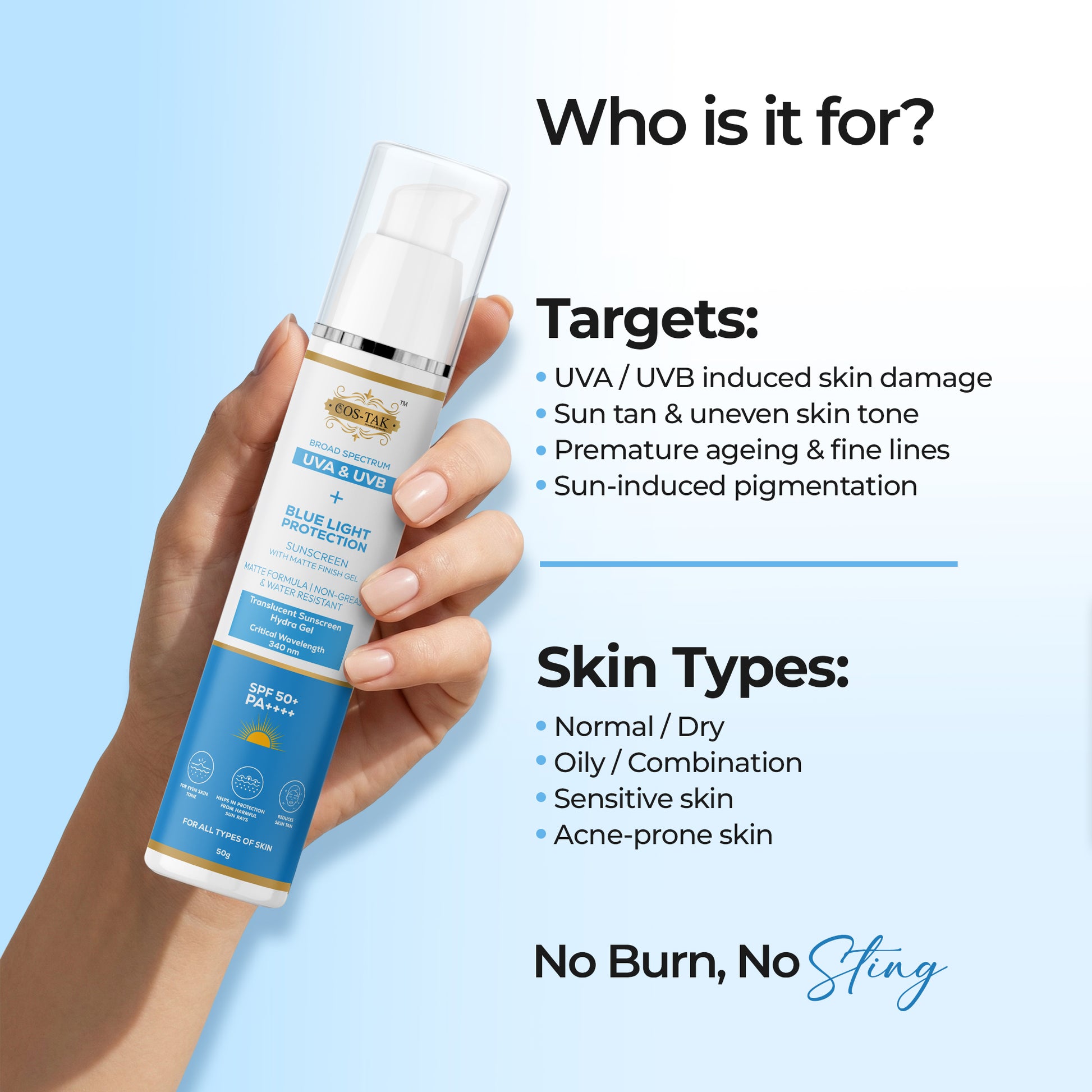 Image showing target and skin type , who can use this sunscreen